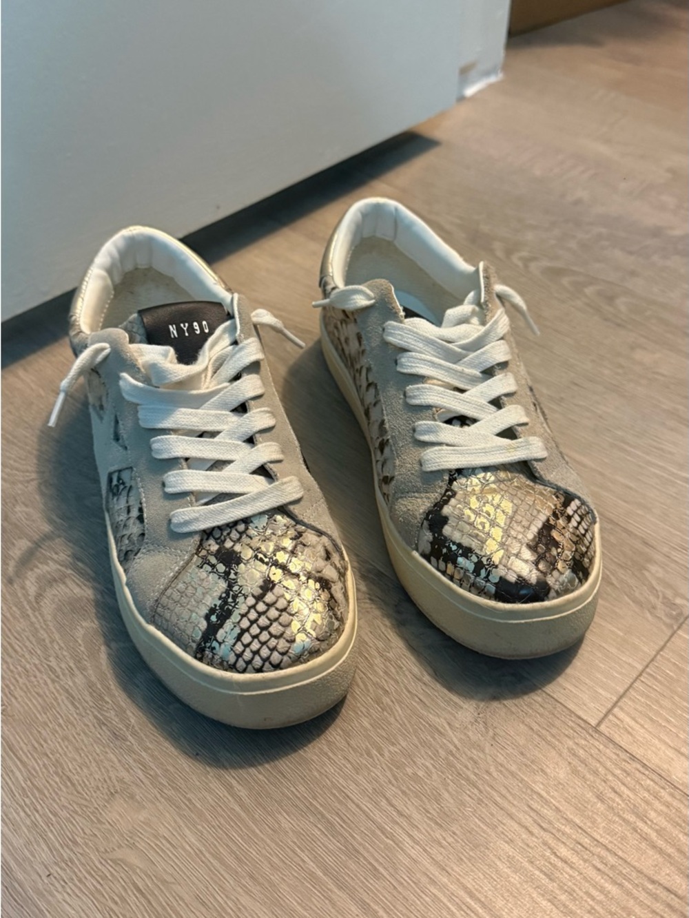 Steve Madden Beige Snake Print Platform Sneakers